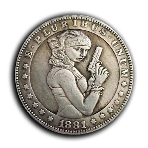 Kocreat Pièce de monnaie 1881 Beauty Girl and Gun Hobo - Pièce de monnaie américaine Liberty Eagle Lucky Morgan - Souvenir pour adulte - Jouet amusant Cover