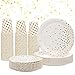 Produktbild Partygeschirr, Weißgold Geburtstagsdeko Pappteller, 90 Stück Weiß und Gold Dot Partyteller Set mit Pappteller, Dessertteller und Becher zum Geburtstagsdeko, Hochzeiten, Jubiläums (30 Gäste)