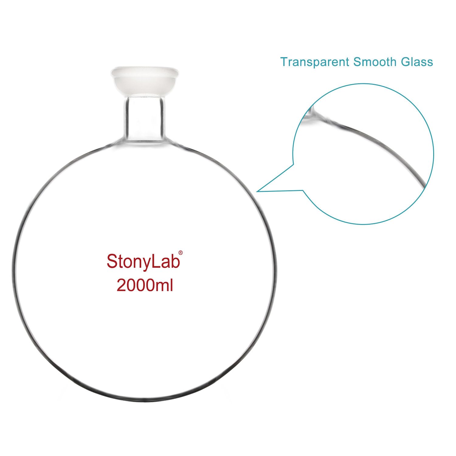stonylab Joint Sphérique Fond Rond Fiole de Réception, Flacon de Réception d’Évaporateur Rotatif en Verre Borosilicaté avec 35/20 Ground Joint, 2000 ml (2 L)