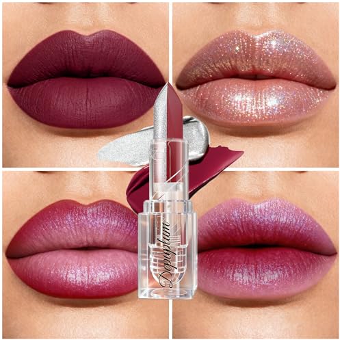 Image of Depuplum Dark Red Matte Lipstick Silver Lipstick Ombre Lips Dual Tone