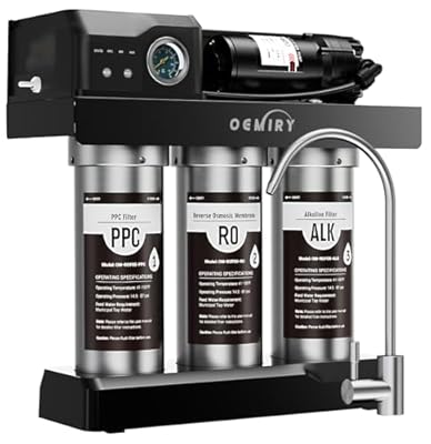 OEMIRY Stainless Steel 600 GPD Tankless Reverse Osmosis System, 9-Stage Alkaline Remineralization Under-Sink Water Filter, 2:1 Pure-to-Drain, Plug-in for Home, Kitchen, and RV