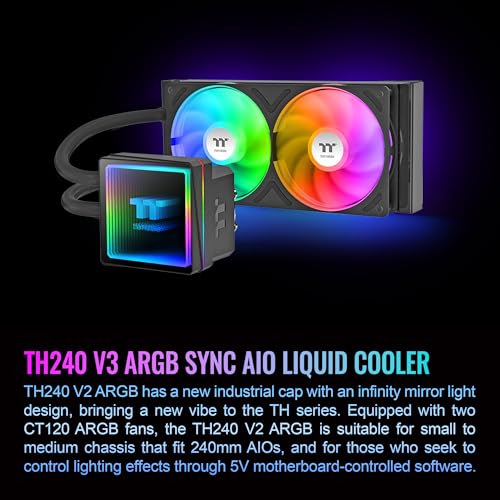 Image of Thermaltake TH240 V3 ARGB CPU Liquid Cooler; Intel /AMD; 1x240mm 500~2000rpm Single Frame ARGB Fan; 240mm Radiator; ARGB Infinity Mirror; Rotatable Pump Head; Black; CL-W465-PL12SW-A