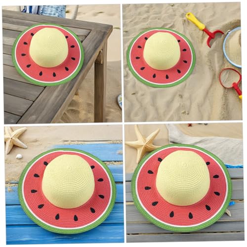 Watermelon Straw Sun Hat for Girls Lightweight Beach Cap Wide Brim Cute Outdoor for Beach Activities and Travel3