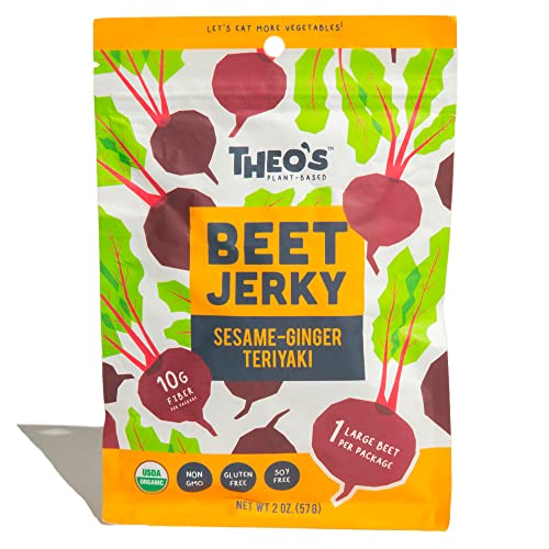 Theo’s Plant-Based Beet Jerky Snack Packs - Sesame-Ginger Teriyaki - Organic, Non-Gmo, Gluten-Free, And Soy-Free - Vegan, Healthy, Paleo, Chef-Crafted Snacks - 2 Oz - 1 Pack #TOP16