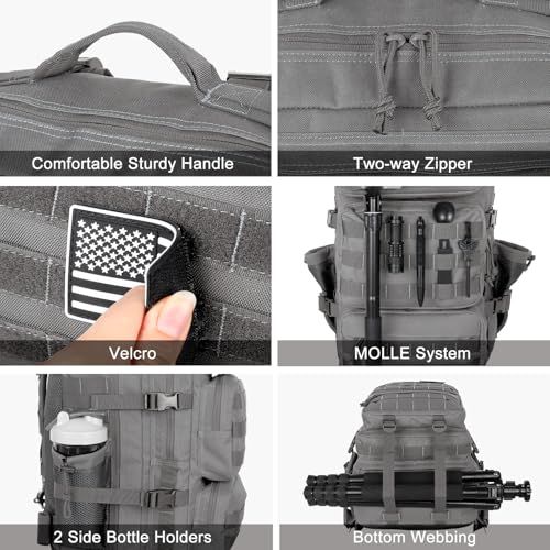 Image of Military Tactical Backpack 50L Large Day Backpack for Men Molle Army 3 Days Assault Pack Bug Out Bag Water Resistant and Heavy Duty Hiking Treeking Rucksack - Grey