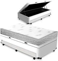 Cama Box Baú e Auxiliar Solteiro + Colchão de Espuma - Ortobom - Light Liso 88cm (Branco)