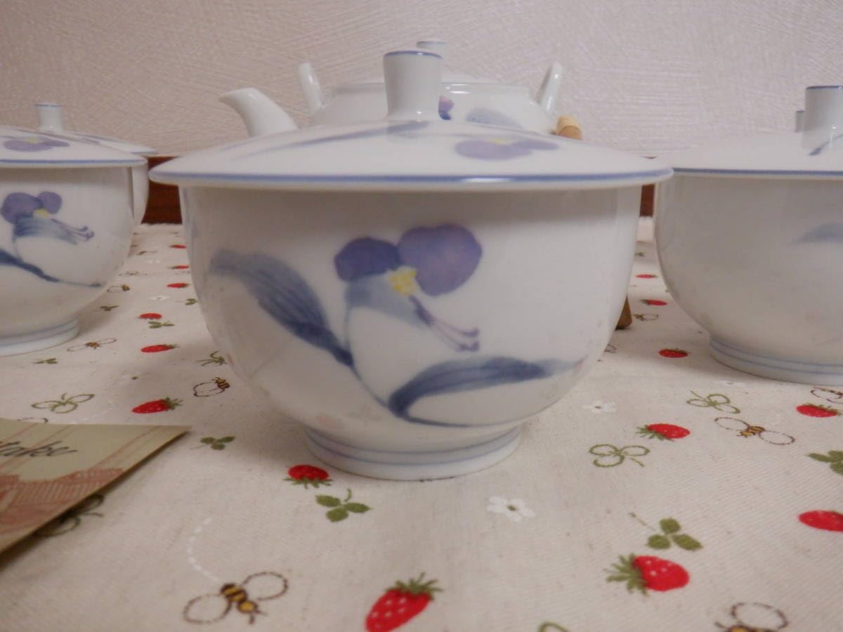 中国 欽陶居 No.65 黄盈花柄 急須 湯飲み 茶碗 4客セット 紫泥