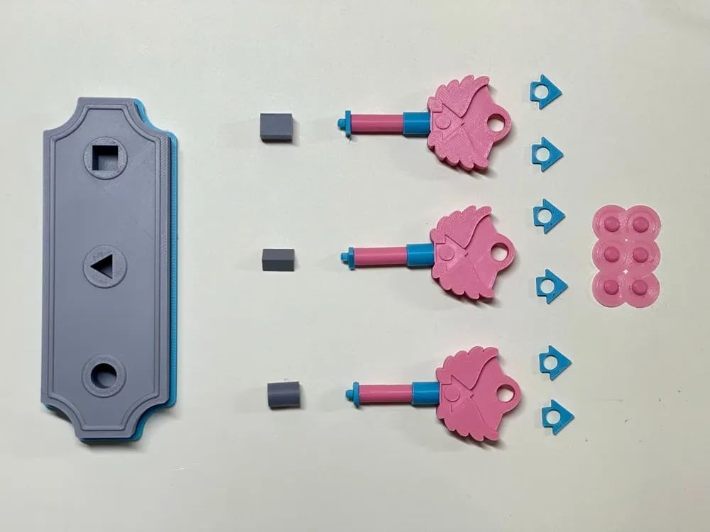 Beoals Children's Key Toy Set, Pink and Blue, 3 Keys with Base Stand 2