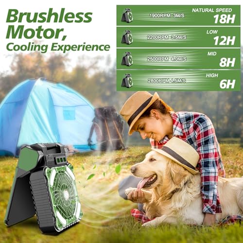 10000mAh-Solar-Powered-Camping-Fan-with-LED-Lantern-4-Speeds-Powerful-Wind-Rechargeable-Battery-Operated-Portable-Fan-Cordless-Desk-Cooling-Fan-with-3-Timer-PowerBank-for-Travel-Tent-Worksite