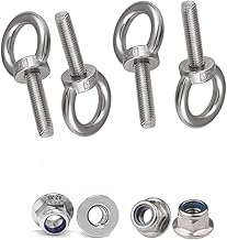 Treer 4-Sets M6 Boulon à oeil avec écrous de blocage à bride, diamètre du filetage 6mm,Vis à filetage mâle en Acier inoxydable 304 (M6 x 16 mm)