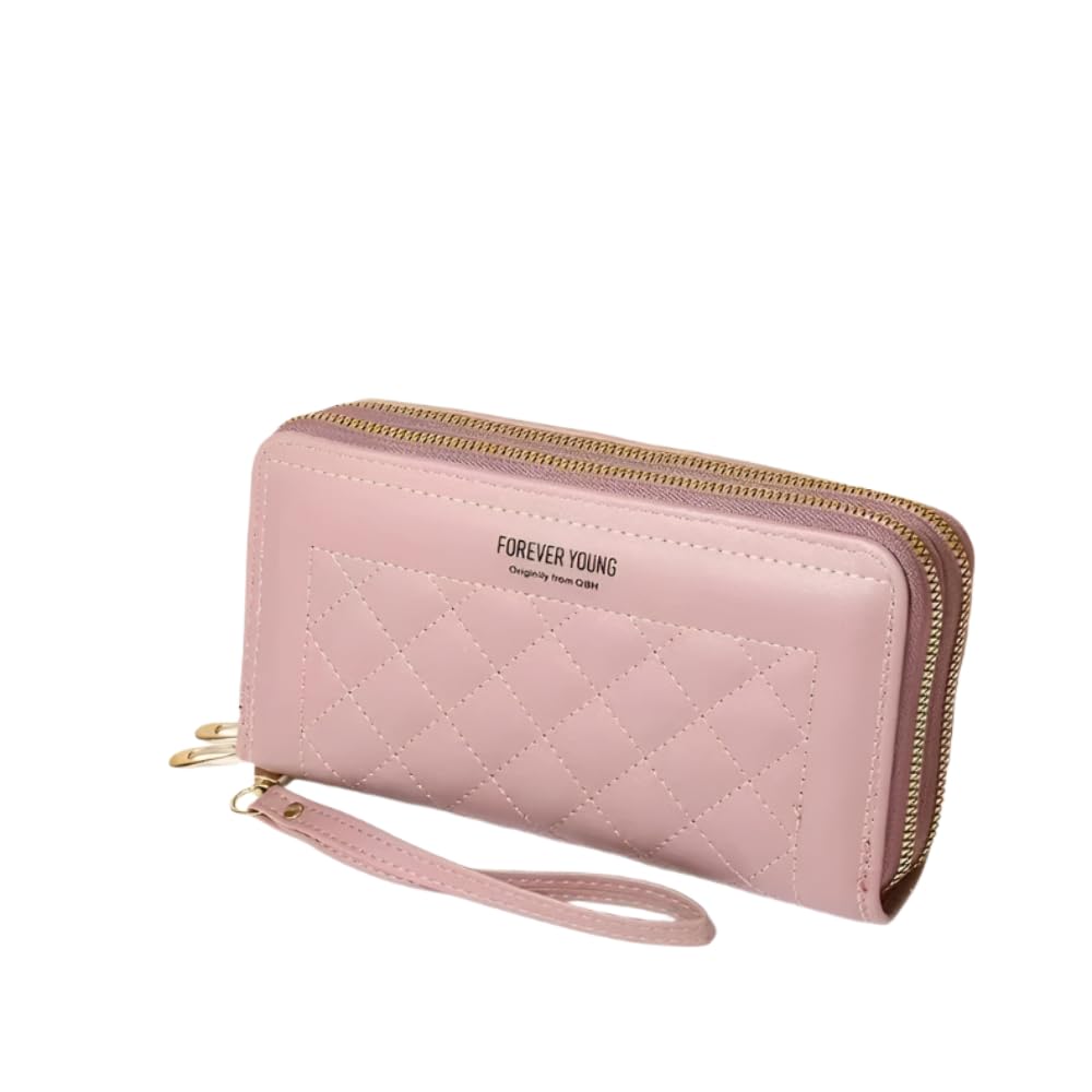 Hemasa Women's Mobile Phone Bag with Double Zipper Wallet large capacity Card Bag Coin Purse, Light Purple, 19cm