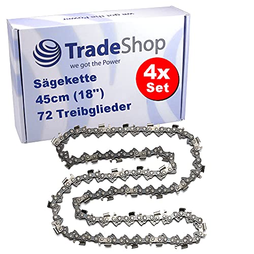 4 cadenas de cincel completo para motosierra Husqvarna Stihl Dolmar Makita Einhell Ikra motosierra / 45 cm (18'), 72 TG, 325 división, grosor 1,5 mm