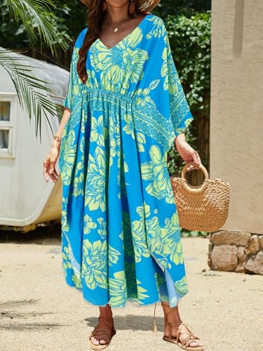 Image of Moss Rose Kaftan Dresses for Women V Neck Summer Swimsuit Cover up Caftan Maxi Beach Dresses