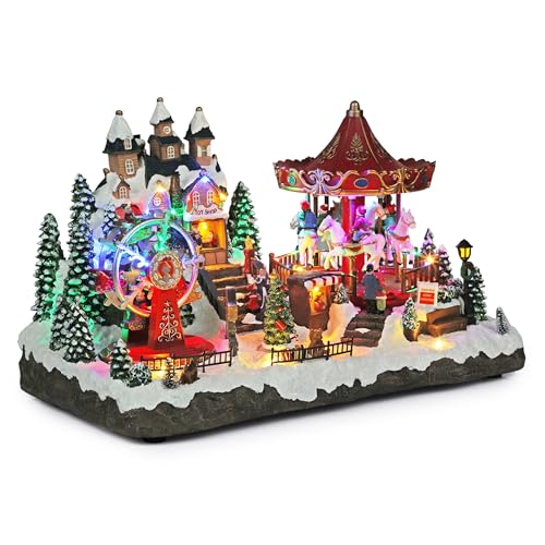 Alpine Corporation 12' Tall Indoor Animated Christmas Musical Theme Park with Moving Rides and Multicolor LED Lights, Tabletop Christmas Decoration