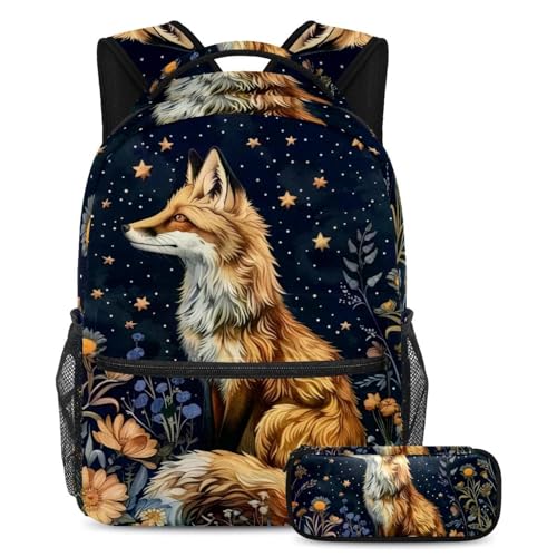 Sac à dos scolaire adolescents stylé motif étoiles et fleurs pour fille et garçon avec trousse