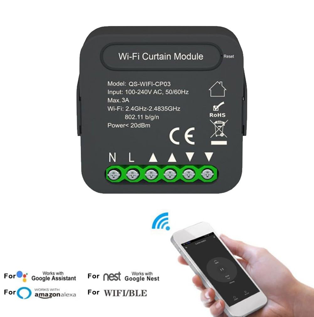 DAZZLEEX WiFi Smart Curtain Swtich, Smart Curtain Switch Modul - APP Fernbedienung - Sprachsteuerung - Timing-Funktion - Familienfreigabe - 100-240V AC