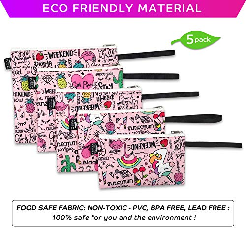 Nordic By Nature-Dual Layer Reusable Sandwich & Snack Bags – BPA-Free, Easy Clean, School Lunch Bags for Kids & Adults (Unicorns & Rainbows)