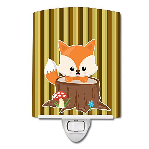 Caroline's Treasures BB7088CNL Baby Fox Tree Stripes Ceramic Night Light Compact, UL-Certified, Ideal for Bedroom, Bathroom, Nursery, Hallway, Kitchen, 6x4x3, Multicolor