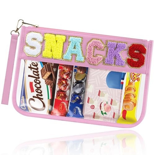 BuyCard Chenille Brief Tasche,wasserdicht Reise Snack Pouch mit Glitter Patch Buchstaben,Reise Make upTasche mit Reißverschluss, Kulturbeutel mit adrettem Aufnäher, für Damen und Kinder. (PINK)