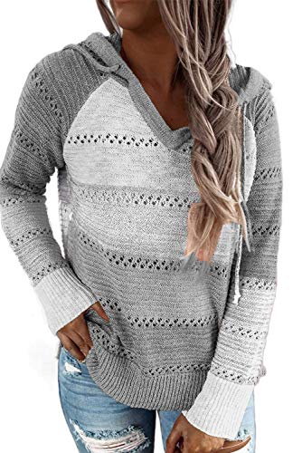 Maavoki Damen Knit Hoodie Sweatshirts Langarm Hoodies Casual Patchwork Kapuzenpullover Cover