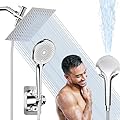 Cirteklynx Shower Head, 8" Rain Shower Heads with Handheld Spray Combo, Rainfall Shower Head with Hose, High Pressure Hand Held Showerhead with Built-in Power Jet to Clean Pet/Bathroom/Tub, Chrome