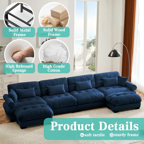 Image of SoarFlash Sectional Sofa Couch, U Shaped Modern Modular Sofa with Solid Wood Legs, Couches Sofas for Living Room Apartment, Comfortable Couches, Blue