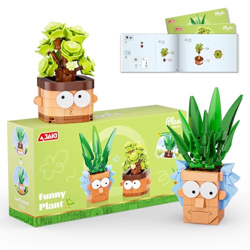 Image of JAKI Botanicals Funny Cartoon Plants Building Toy Set - Interchangeable Pot Design Desk Decor Birthday Gift Idea for Young Gardeners Artificial Indoor Plant Play & Display for Kids, Girls and Boys 12+