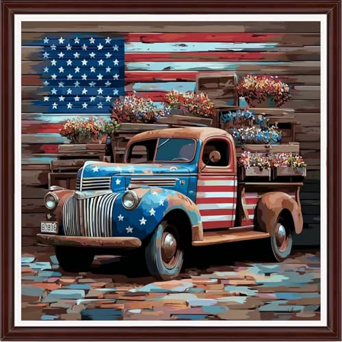 Image of Dooxvey Counted Cross Stitch Kits for Adults 11CT Printed Cross-Stitch Patterns Cross Stitching Embroidery Kit Stamped or Counted Needlepoint Kits- Flower, Car, National Flag 18x18 inch
