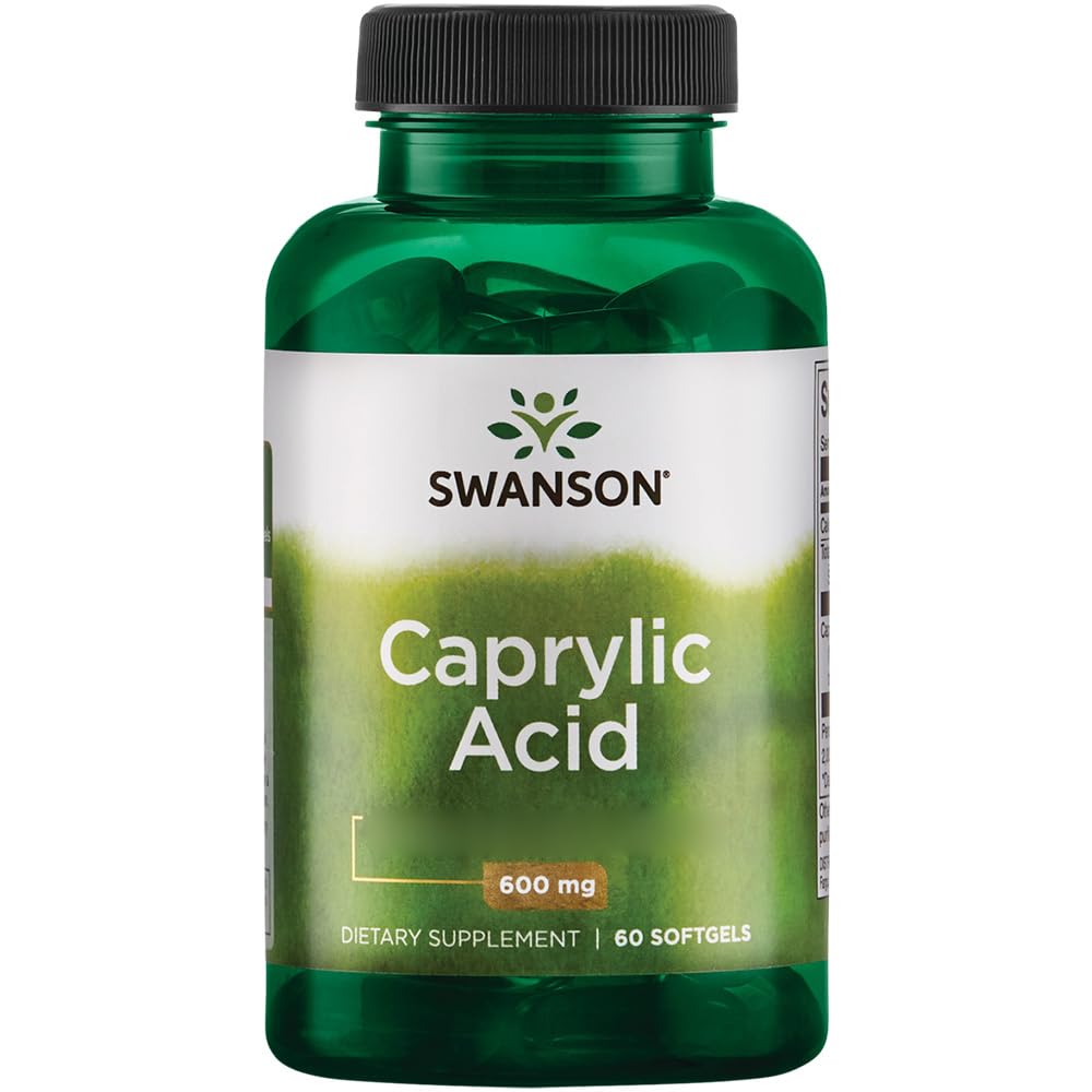 Swanson, Caprylic Acid, 600mg, High Dose, 60 Softgels, High Dose, Lab Tested, Soy Free, Gluten Free, Non-GMO