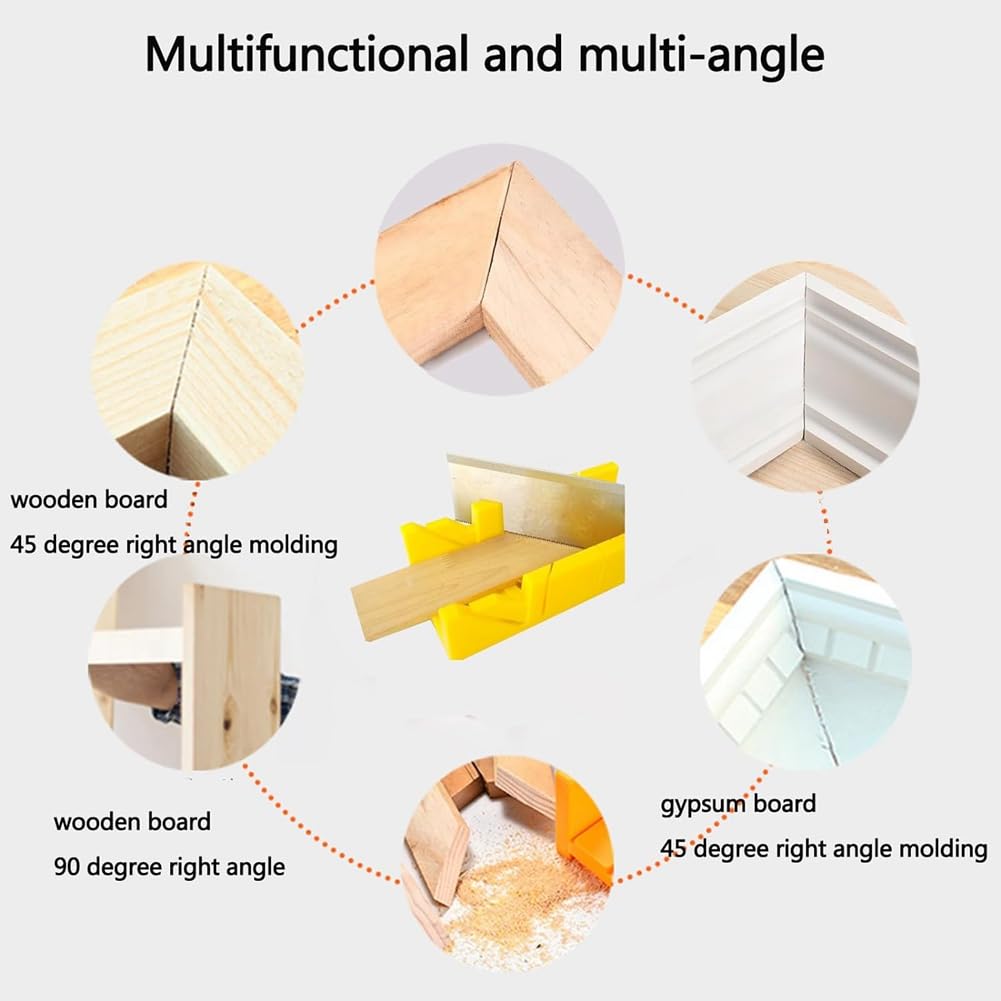Blisfulhoks Miter Box 12 Inch, Miter Box with Ruler Graduation, 45 Degree, 135 Degree Preset Cutting Box, Yellow - Image 2