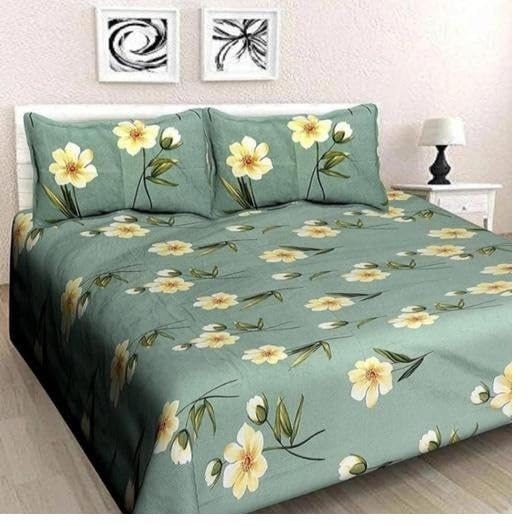 Image of Cotton Double bedsheet 220TC Soft Breathable Superfine Bedding Set Cartoon Design with Pillow Covers for Bedroom Comfort use Mint Green Double