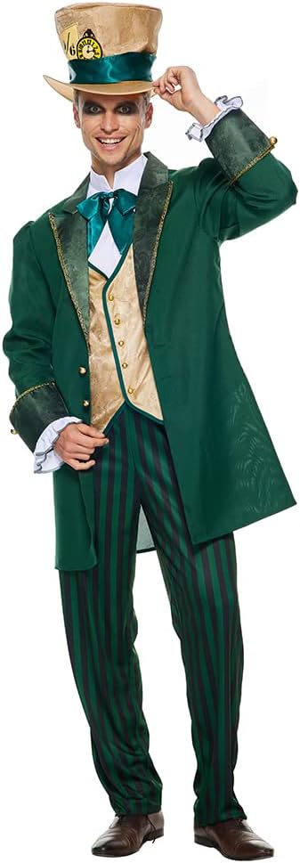 โ EraSpooky Adult Men's The Hatter Costume Mad Tea Party Halloween Cosplay Outfits with Top Hat