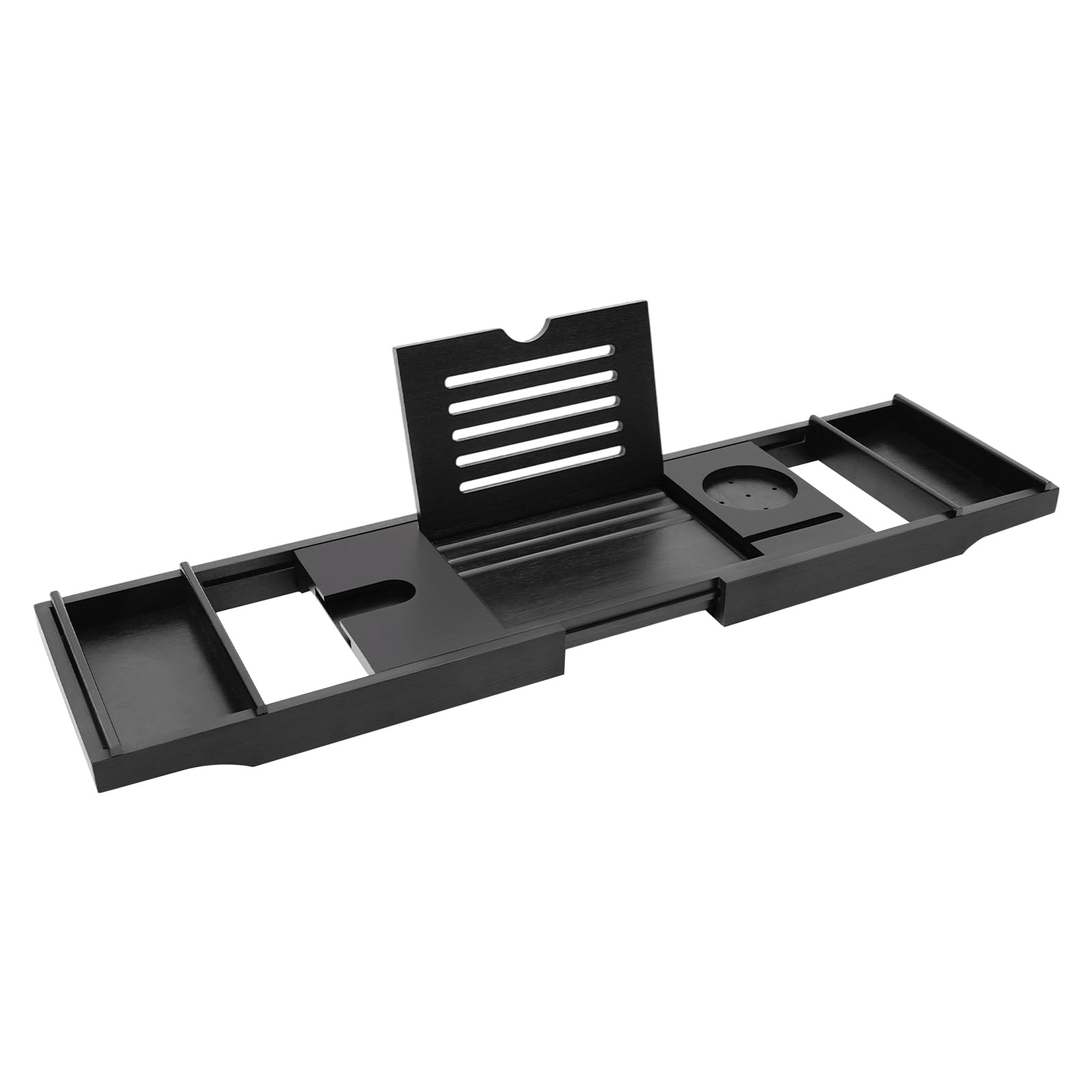 Bandeja para bañera de bambú – Tabla ajustable para bañera con soporte para tazas y soporte para tableta, bandeja para la mayoría de bañeras, 75-111 x 22,8 cm, negro