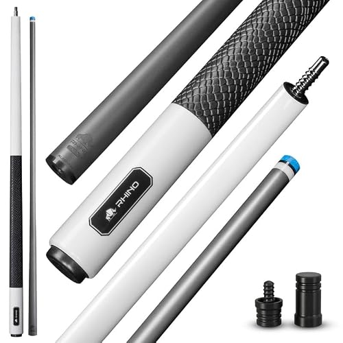 RHINO LUMINAX Carbon Fiber Billiard Cue Stick, Pro Taper Low Deflection Shaft, 3/8-8 Stainless Steel Joint, Composite Butt, Sport Wrap Grip