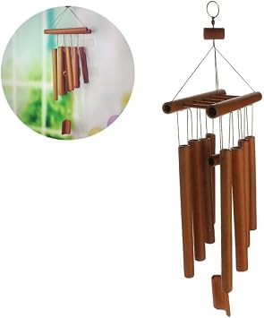 Hand-Crafted Bamboo Tubes Wind Chimes Hollow Tuned Music Natural Bamboo Wind Chime with a Ladder on Top for Indoor and Outdoor, Garden Tools