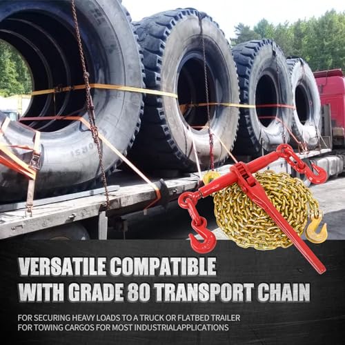 Image of Ratchet Chain Binder 2PCS,3 /8 inch to 5 /16 inchHeavy Duty Load Binders with G80 Chains 5 /16 inchx10FT 4900lbs Secure Load Limit,Tie Down Hauling Chain Binders for Flatbed Truck Trailer