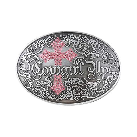 Fashion Shining White Crystal Cross Belt Buckle with Vine Pattern Oval Belt Buckles for Men - - Large Cover
