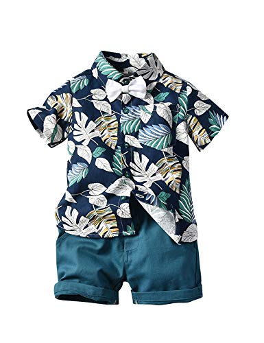Toddler boy hawaiian outfit set baby summer floral shirt with bow…