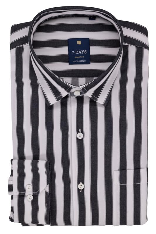 Image of 7-DAYS Men's Premium Striped Shirt - 100% Cotton, Tailored Fit (Between Slim & Regular), Full Sleeve, with Pocket - Smart Office & Casual Look