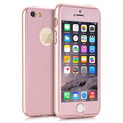 iPhone 5S Case, AOKER iPhone SE Case Ultra-thin Full Body Coverage Hard Plastic Matte [Tempered Glass Screen Protector] 360 All Round Shockproof Hybrid Cover Skin for Apple iPhone 5/5S/SE (RoseGold)