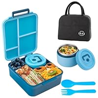 Lunch Box for Kids with Bento Box Bag and Stainless Steel Soup Jar and Cutlery, Leak-Proof Kids Lunch Box 4-Compartments Freezer & Microwave Dishwasher Safe for School Outdoors Office Have a Picnic