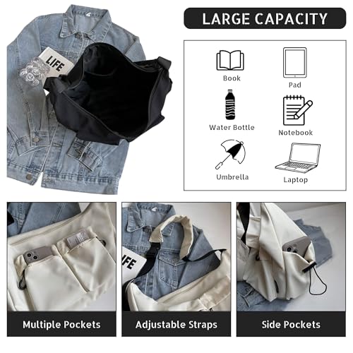 Stylish Canvas Crossbody Crescent Bag for Women, Medium Lightweight Hobo Bag3