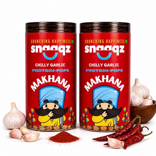 Image of SNAAQZ Chilly Garlic Roasted Makhana | Spicy & Flavor-Packed Foxnut Snack | Gluten-Free |High in Protein & Fiber | Roasted, Not Fried | Healthy Superfood Crunch | Perfect Guilt-Free (Pack of 2)