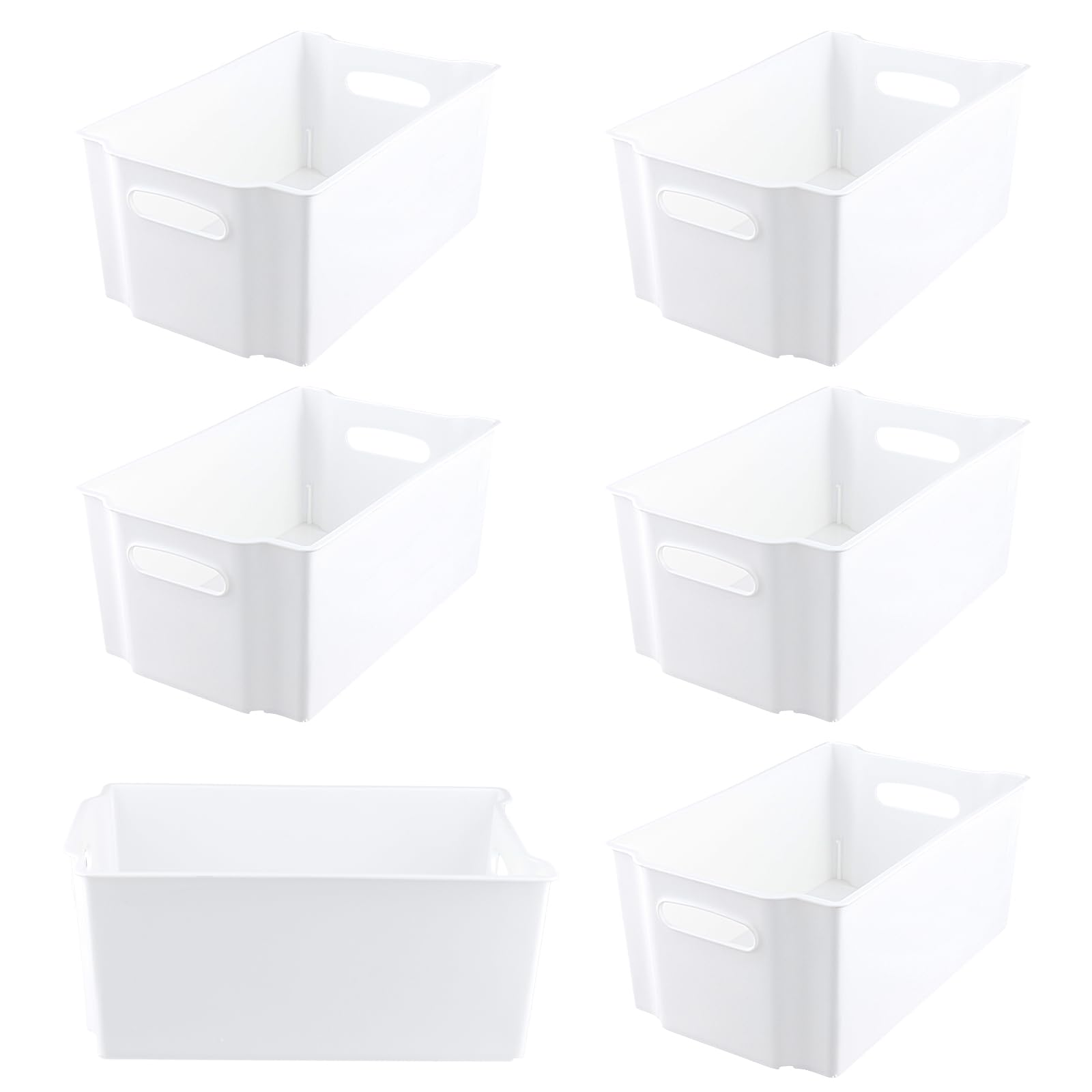 Sinjeun White Pack Cupboard Storage Boxes, Stackable Plastic Storage Baskets With Handles, Kitchen Storage Box Organisers For Kitchen, Bathroom, Cleaning Organisation, 32×20.5×11Cm Size 6