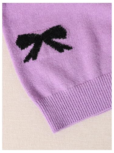 Image of BEAUDRM Girl's Cute Bow Sweater Crew Neck Long Sleeve Drop Shoulder Loose Pullover Tops