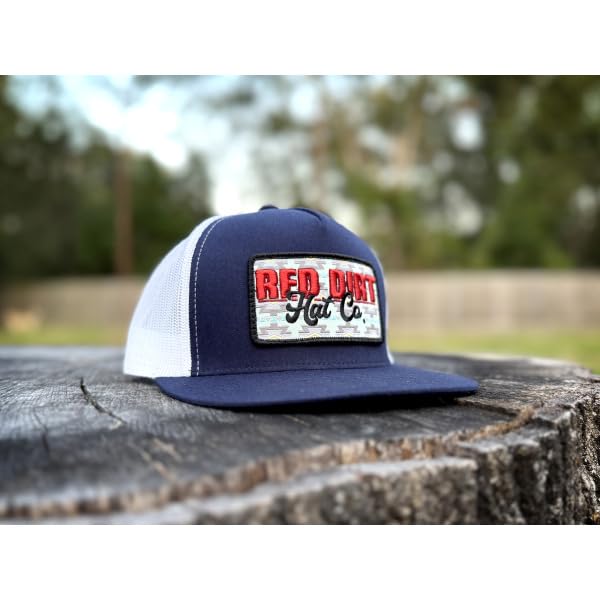 Image of Red Dirt Hat Company Aztec Print Adjustable Snapback Hat (US, Alpha, One Size, Faded Denim - Navy /White)