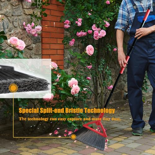 Image of Heavy Duty Broom Outdoor and Indoor, 2 Pack Upgraded Commercial Angle Brooms, Perfect Red Broom of House, Kitchen, Garage, Courtyard