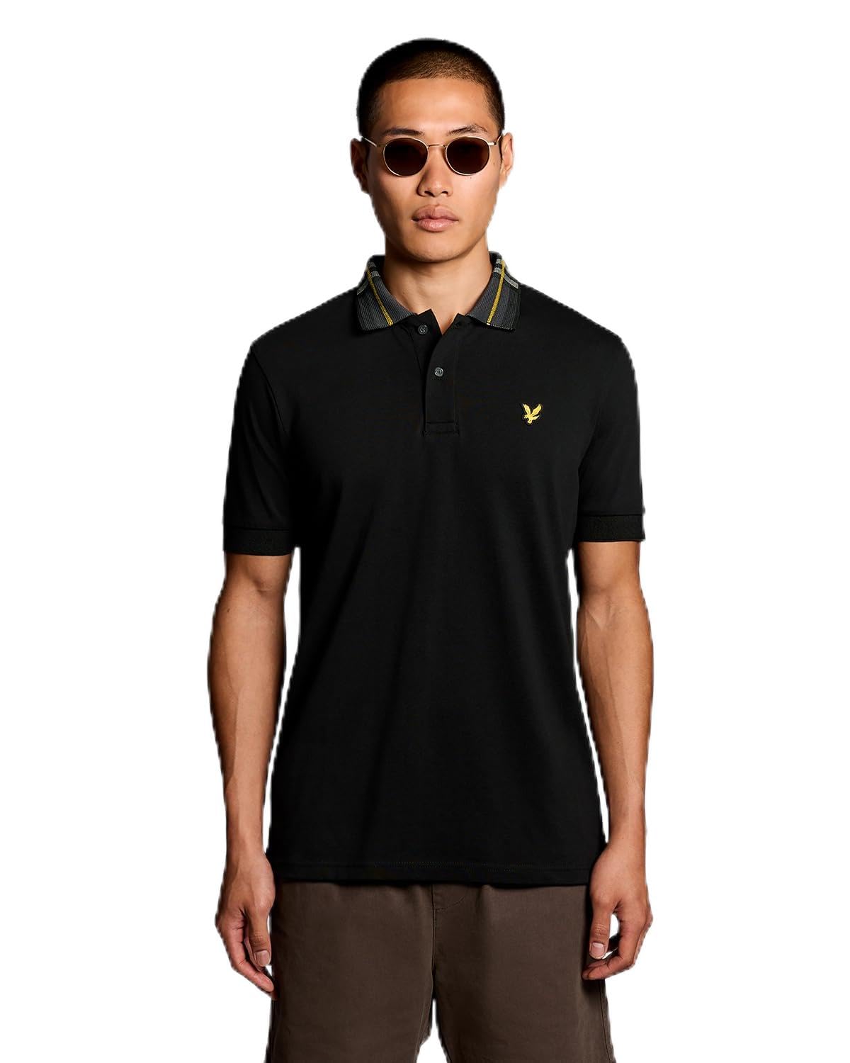 Lyle & Scott Men's Jet Black Tartan Collar Polo Shirt
