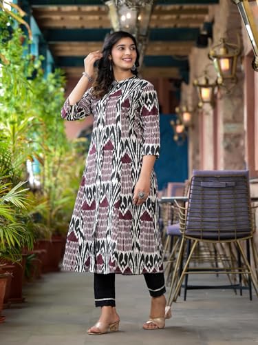 Image of Juniper Multi Color Ikat Printed Liva Rayon Kurta with Button Closure