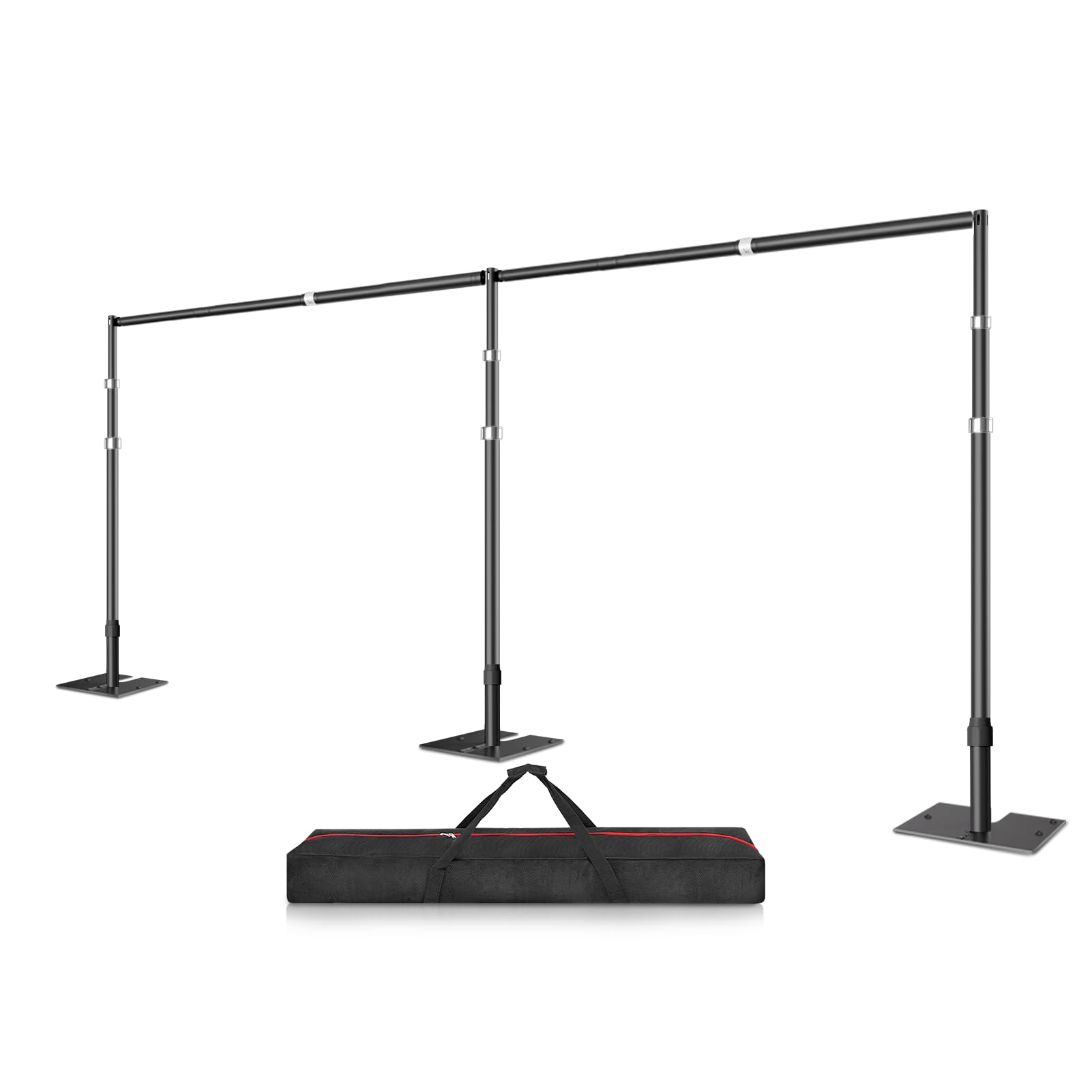 Photo 1 of 10x20 Pipe and Drape Stand Kit, Heavy Duty Backdrop Stand Adjustable, Sturdy Metal Back Drop Decoration Frame with Flat Base for Parties, Flower Wall, Wedding, Event,Trade Shows, Photo Shoot- Black